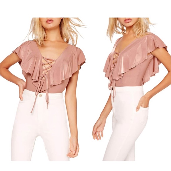 Missguided Tops - MISSGUIDED Dusty Pink bodysuit